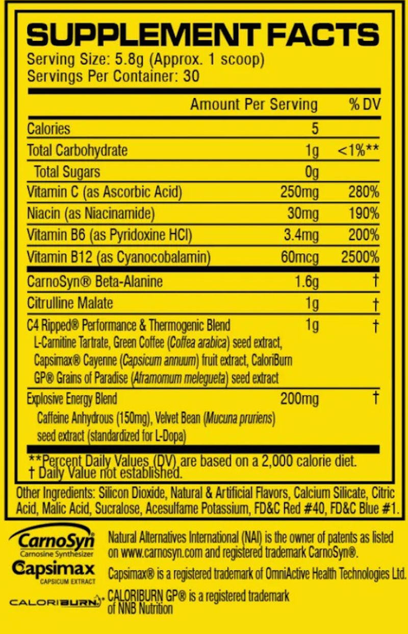 Cellucor C4 Ripped Pre-Workout 30 Servings fact