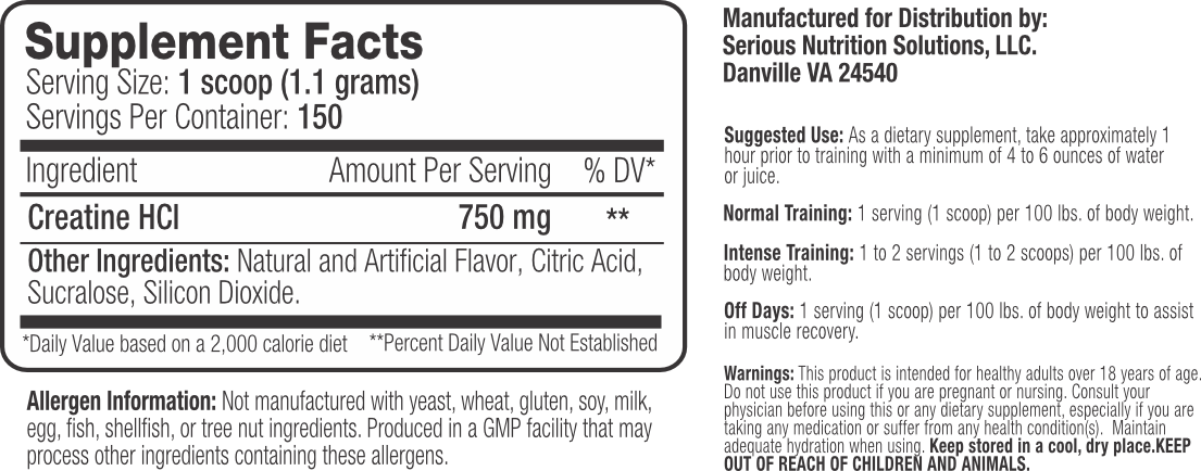 Serious Nutrition Solutions SNS Creatine HCI