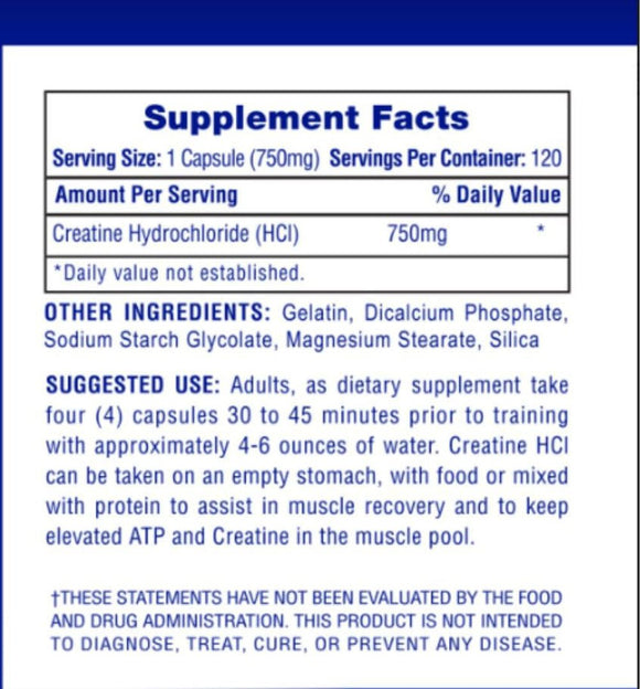 Hi-Tech Pharma Creatine HCL 120 Capsules | Strength & Muscle|Lowcostvitamin.com|Creatine