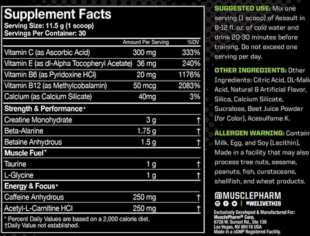 MusclePharm Assault Energy + Strength creatine fact