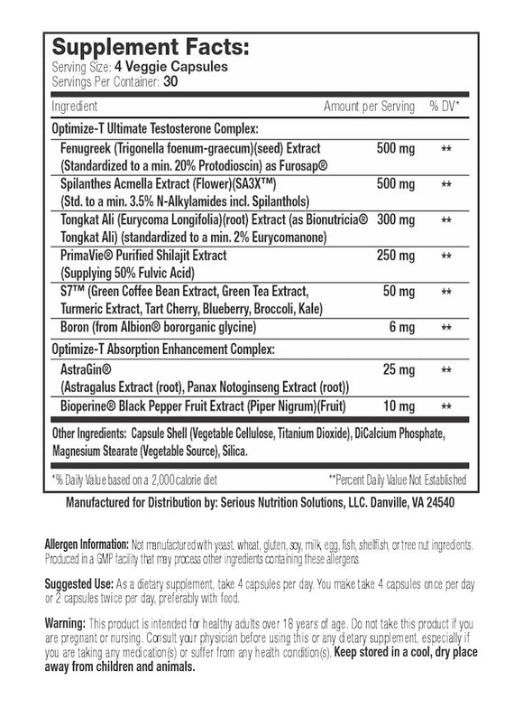 Serious Nutrition Solutions SNS Optimize-T 120 Caps