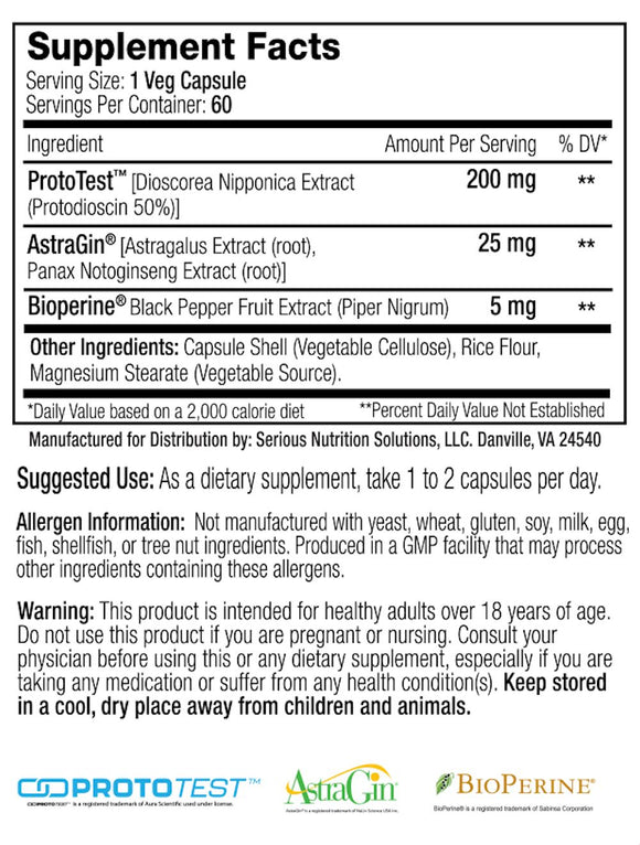 SNS Serious Nutrition Solutions ProtoTest XT - 60 Capsules|Lowcostvitamin.com|Test Booster