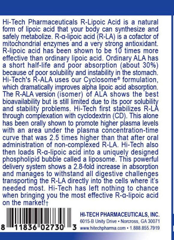 Hi Tech Pharmaceuticals R-ALA R-Lipoic Acid|Lowcostvitamin.com|Sugar Control