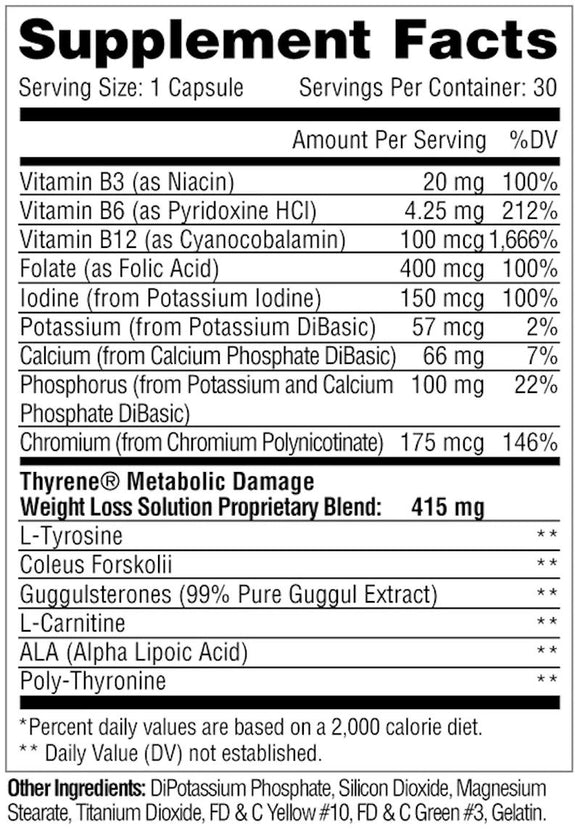 Metabolic Nutrition Thyrene Non-Stim Thyroid Support 30 Capsules|Lowcostvitamin.com|Fat Burner