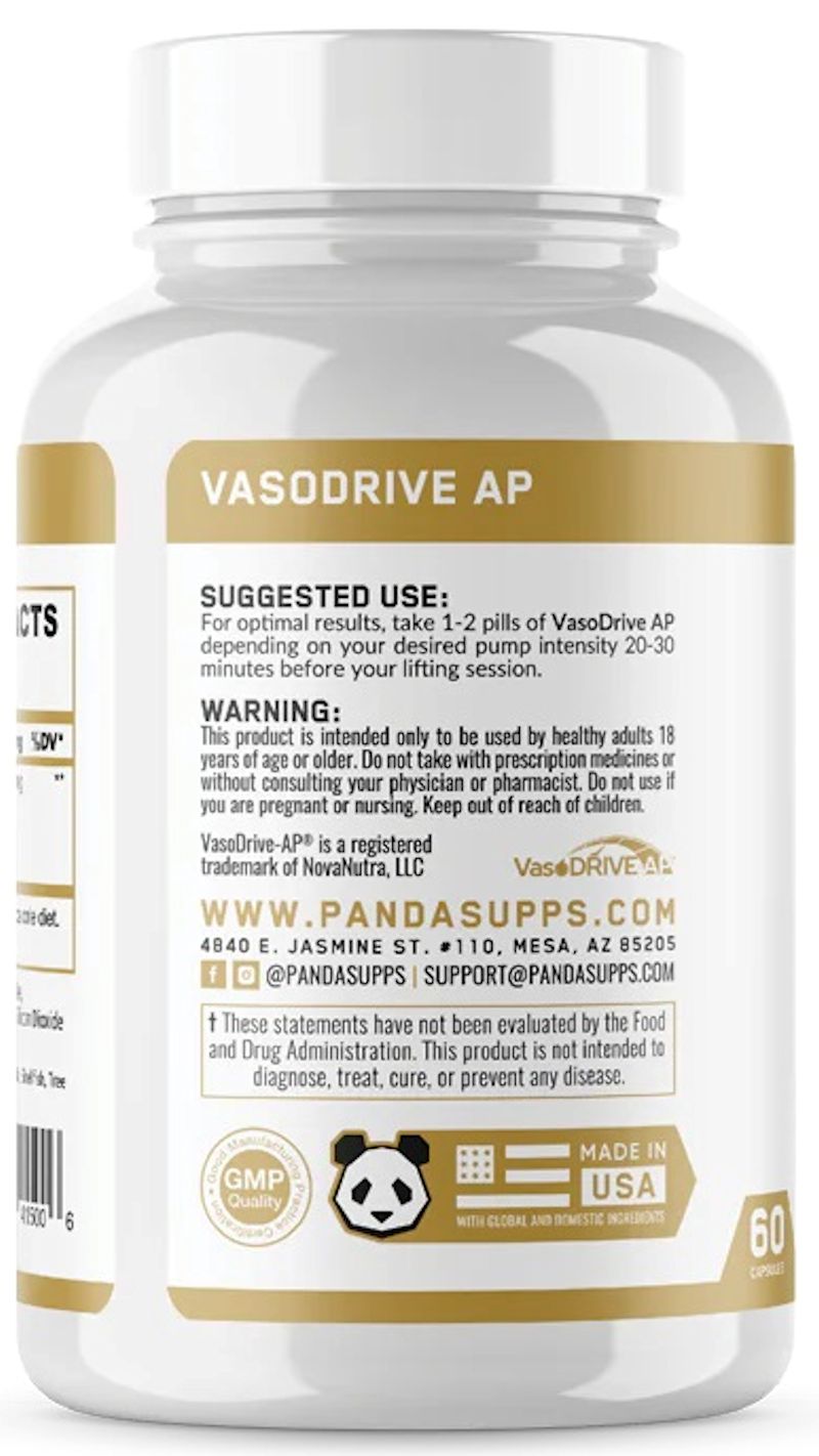 Panda Supplements VasoDrive AP muscle pumps back