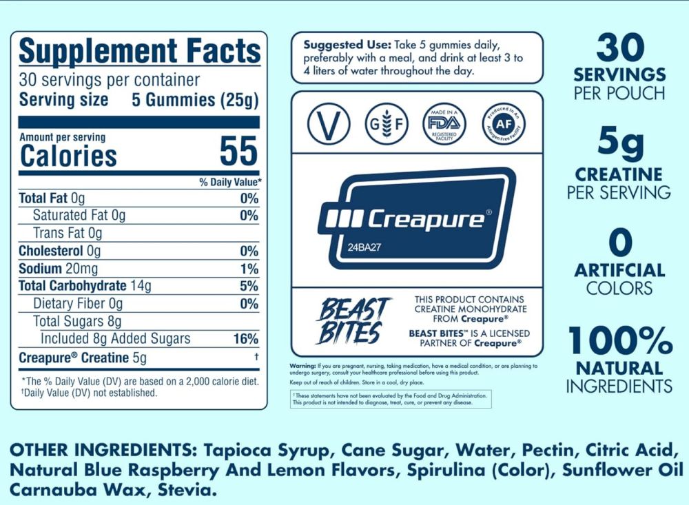 Beast Bites Creatine Gummies 150 Gummies fact