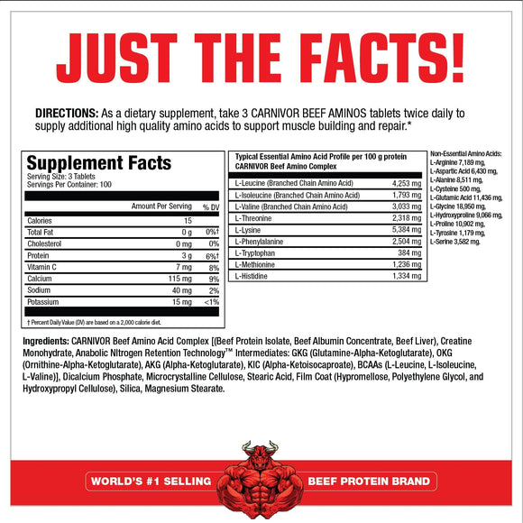 MuscleMeds Carnivor Beef Aminos 300 Tablets|Lowcostvitamin.com|Amino Acids