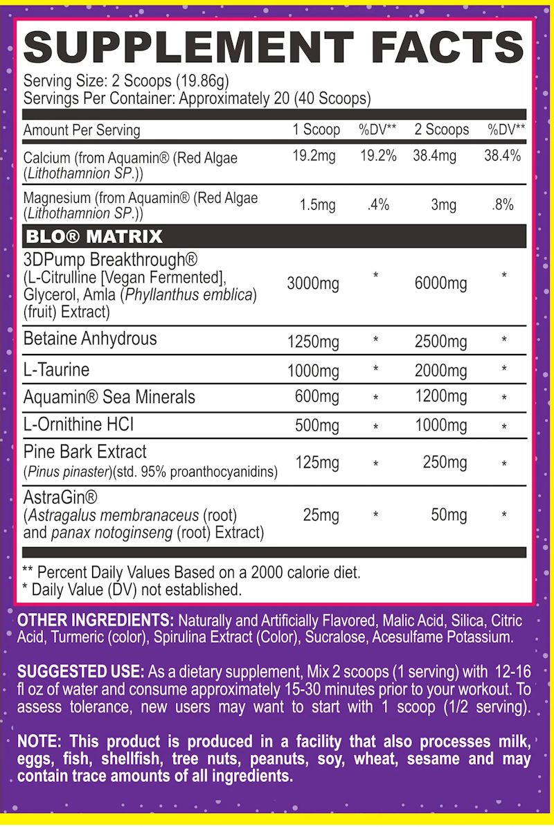 MyoBlox Blo Pre Workout 40 servings facts