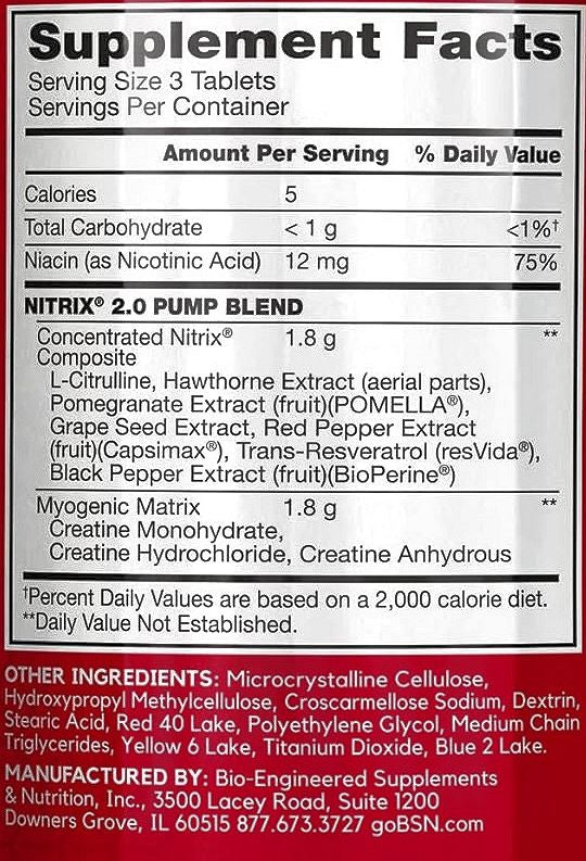 BSN Nitrix 2.0 90 Tabs facts