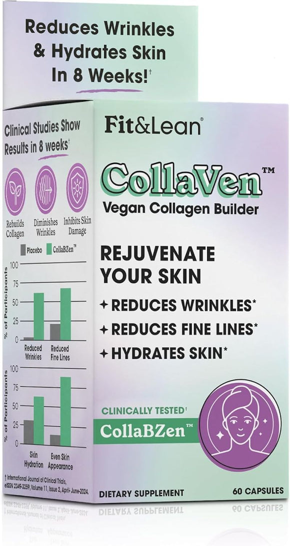 Fit & Lean CollaVen Collagen Builder,  Youthful & Hydrated Skin, Reduces Wrinkles,  60 Vegan Capsules