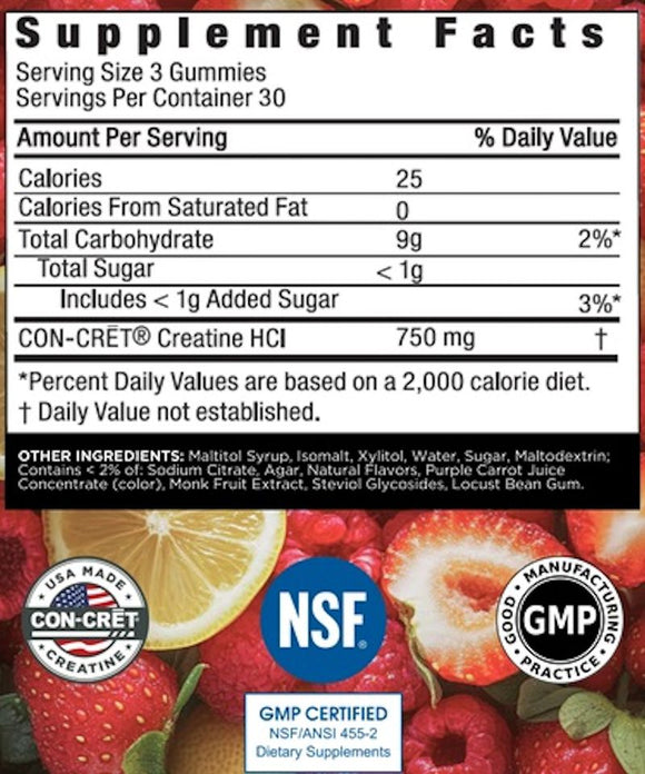 Con-Cret Creatine HCl Gummies 90 ct|Lowcostvitamin.com|Creatine