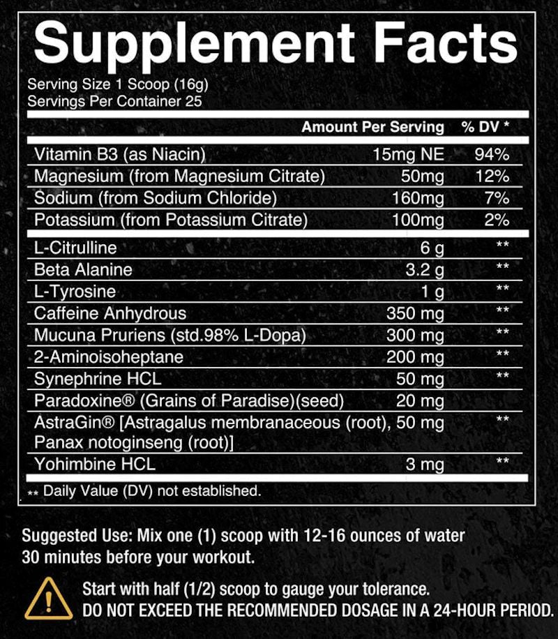 Condemned Labz Convict Pre Workout 25 Servings facts