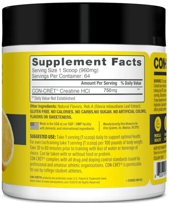 Con-Cret Creatine HCI 64 servings|Lowcostvitamin.com|Creatine