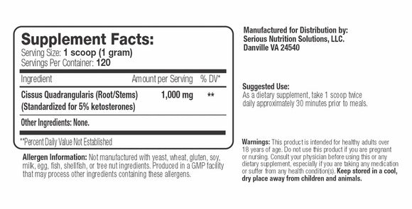 Serious Nutrition Solutions SNS Cissus XT Powder 120 Servings