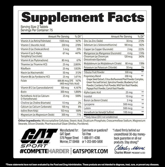 GAT Sport Men's Multivitamin & Test Booster 150 tabs