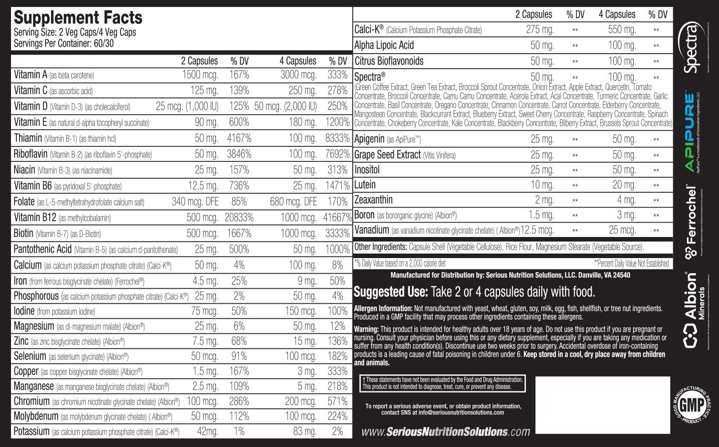 Serious Nutrition Solutions Multi XT fact