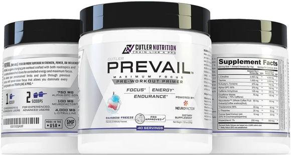 Cutler Prevail Pre Workout Powder with Nootropics Lazer Focus and Energy Stim|Lowcostvitamin.com|Pre-Workout