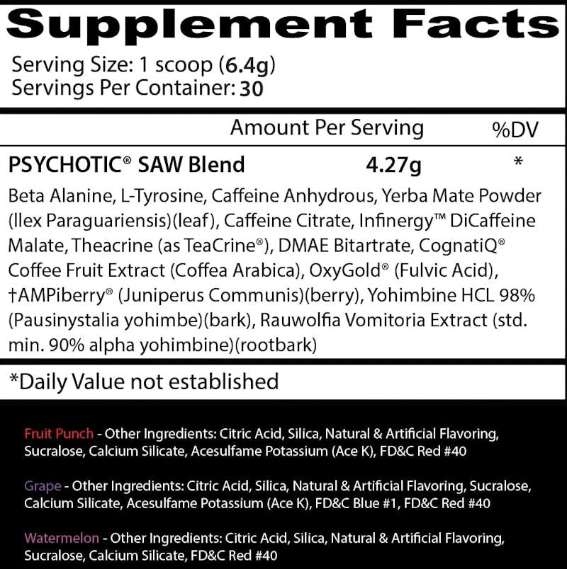 Insane Labz Psychotic SAW Pre-Workout facts