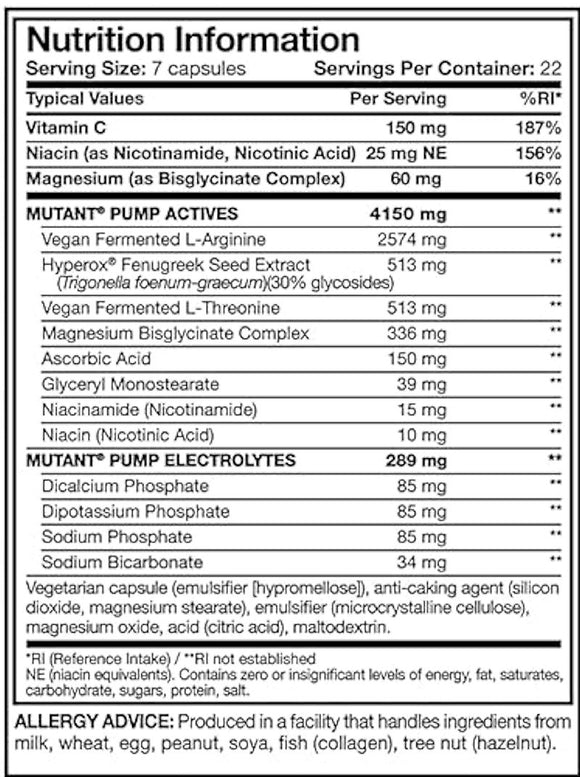 Mutant Pump 154 Capsules|Lowcostvitamin.com|Muscle Pumps