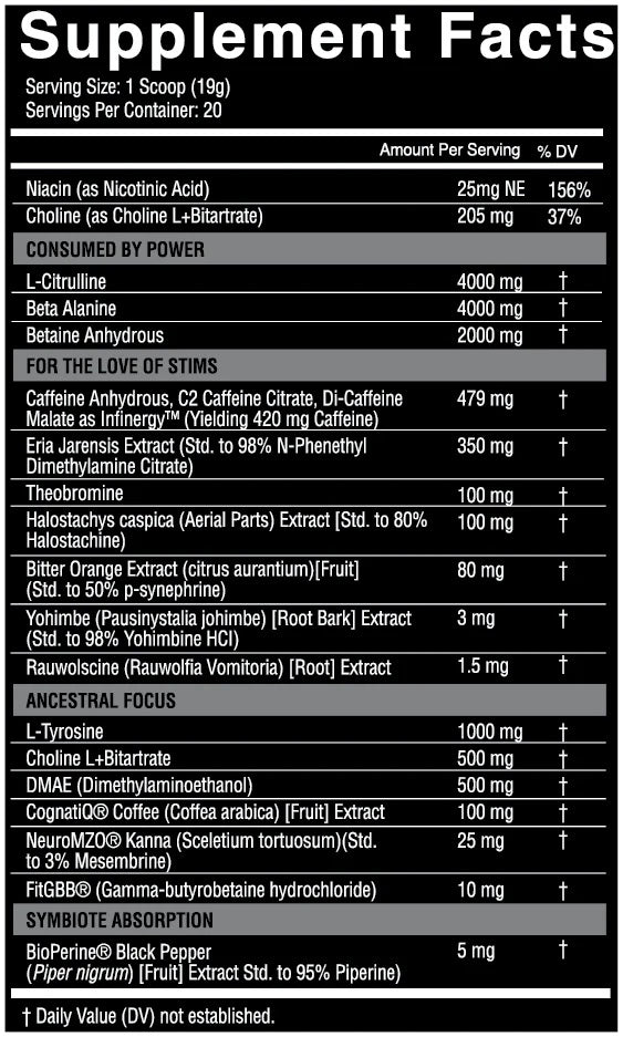 NutriFitt Symbiote Extreme High Stim Pre-Workout facts