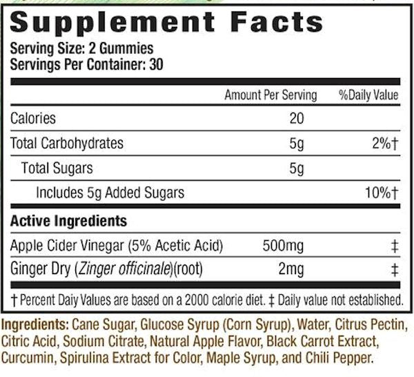 MPH Fit & Lean Apple Cider Vinegar Gummies label