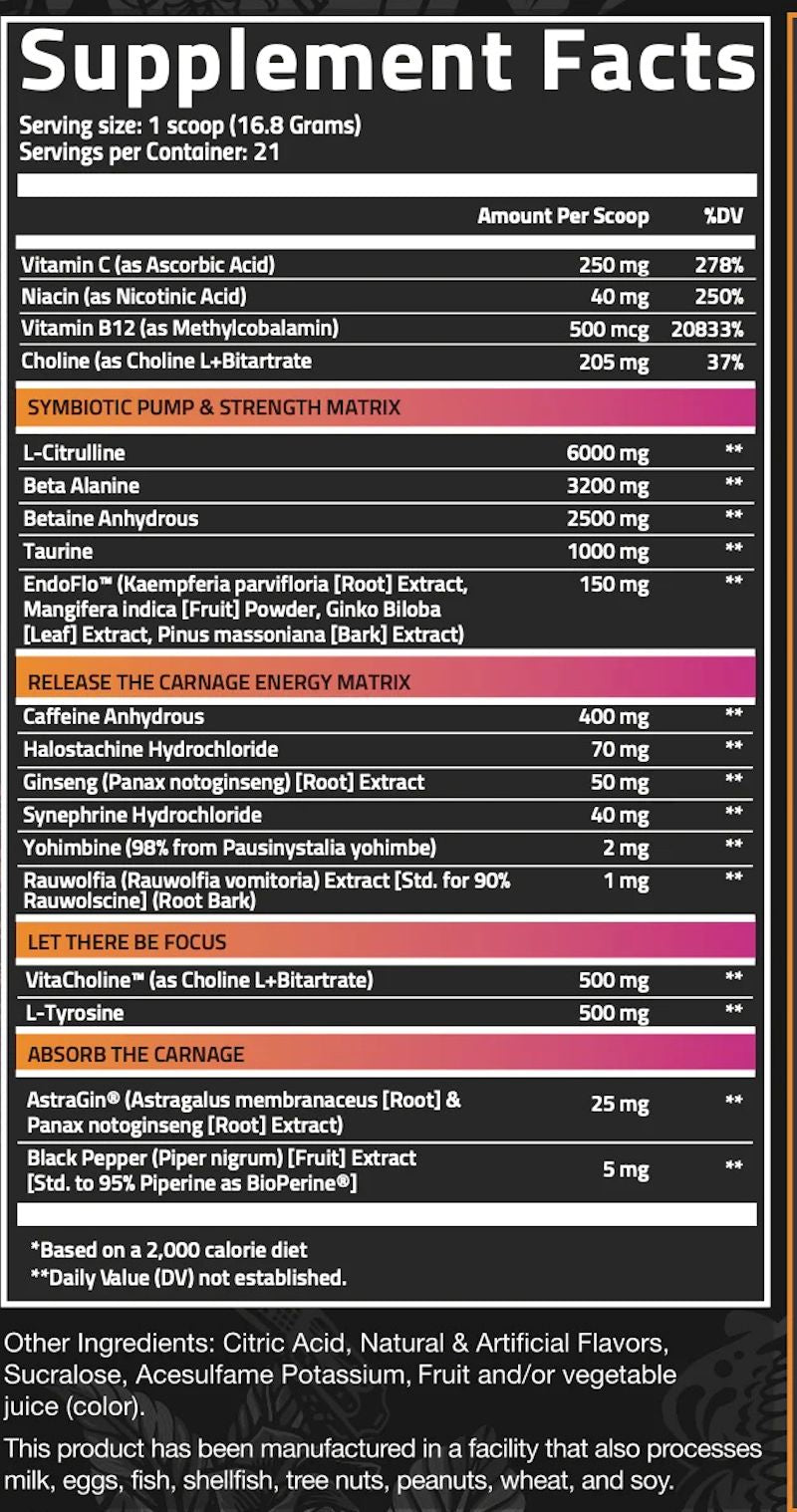 NutriFitt Carnage Advanced High Stim Pre-Workout|Lowcostvitamin.com