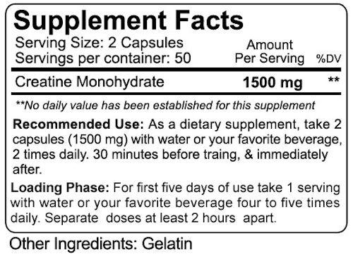 NutraKey Creatine Monohydrate pumps 100 Capsules label