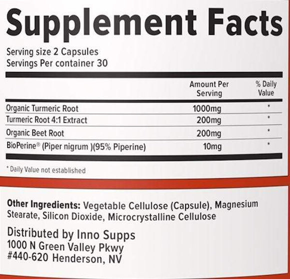 Inno Supps Organic Turmeric + Beet Root 60 caps|Lowcostvitamin.com|Joint Support