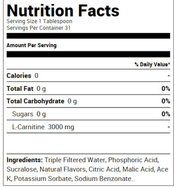 Ryse Supplements Liquid L-Carnitine 3000 31 servings|Lowcostvitamin.com|Carnitine
