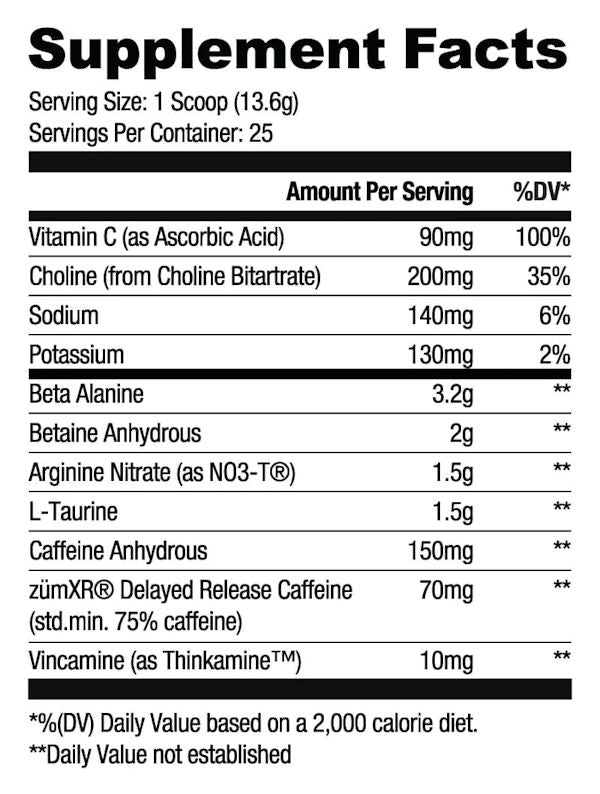 RYSE Element Series Pre-Workout supplement fact