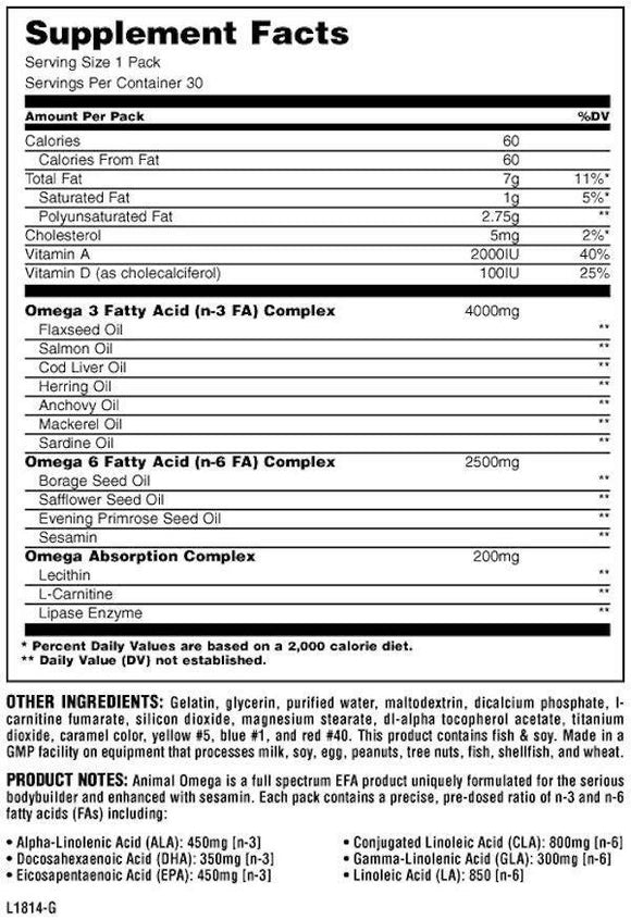 Universal Nutrition Animal Omega 30 pack|Lowcostvitamin.com|Omega 3