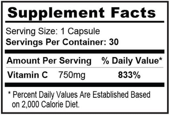 Gaspari Nutrition Vitamin C 750mg 30 Caps|Lowcostvitamin.com|Immune Health